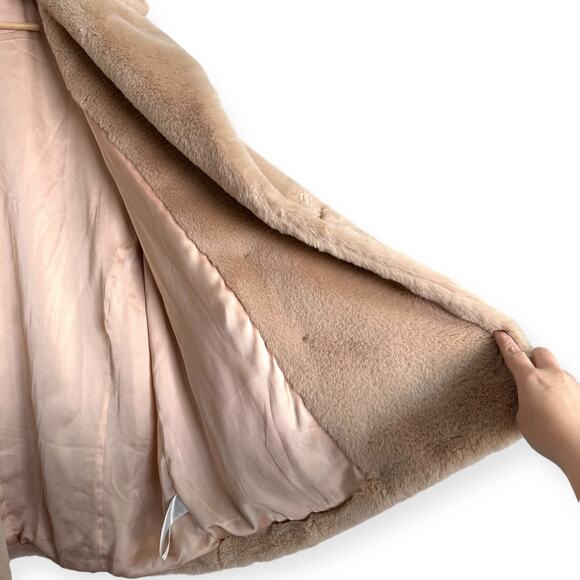 Free People Apricot Kate Faux Fur Double Breasted Overcoat Women's Size L - Picture 8 of 11